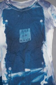 A close up image of the cyanotype clothing series