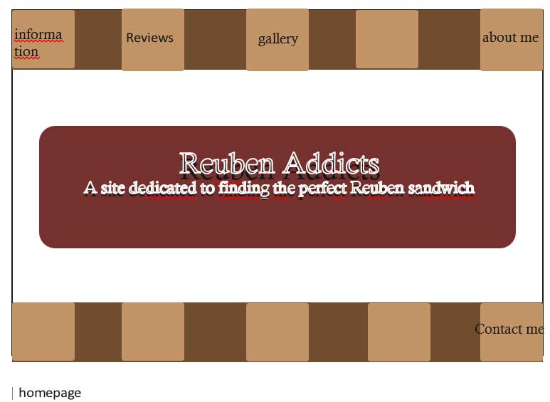 a wireframe of the fake website Reuben Addict's homepage