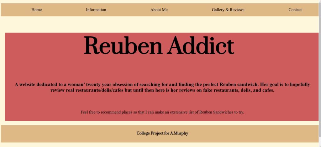 The screenshot of the final homepage of Reuben Addict